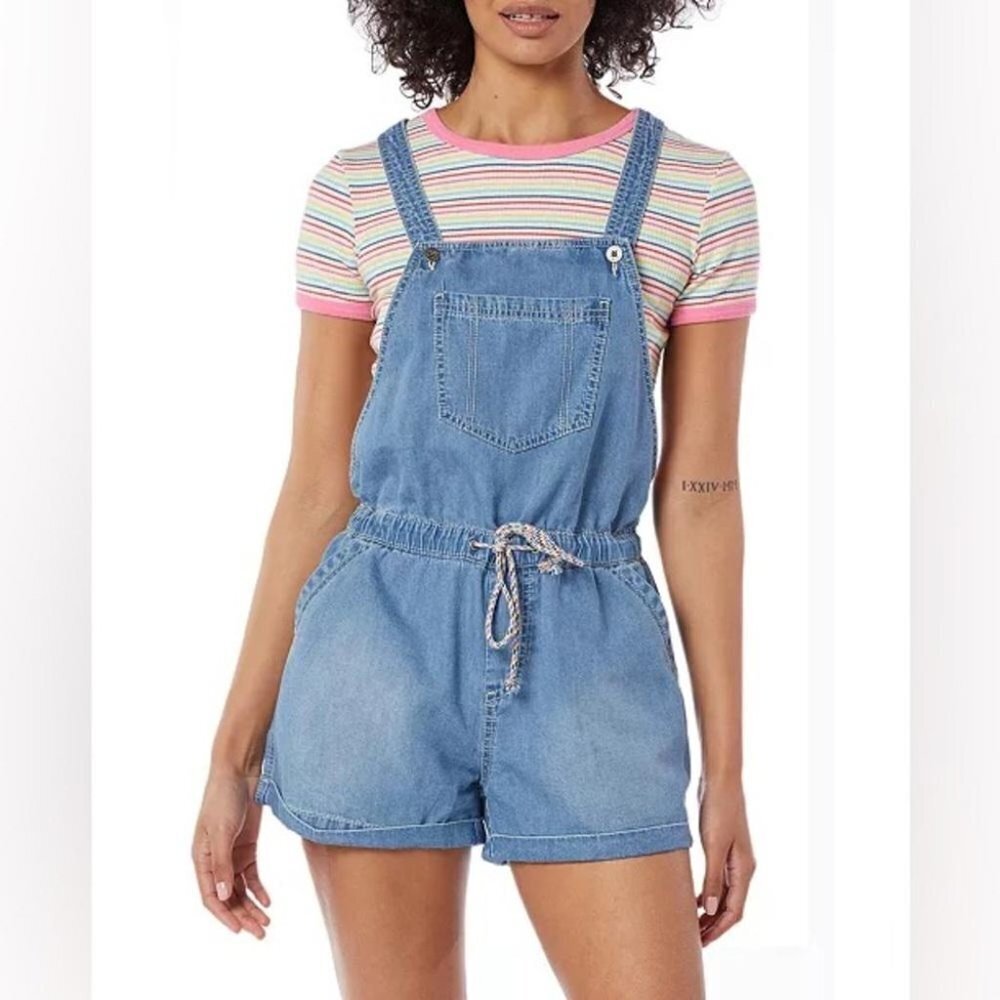 UNIONBAY Juniors Size Small Rosemarie Drapey Denim Romper NEW Blue Tencel Jean